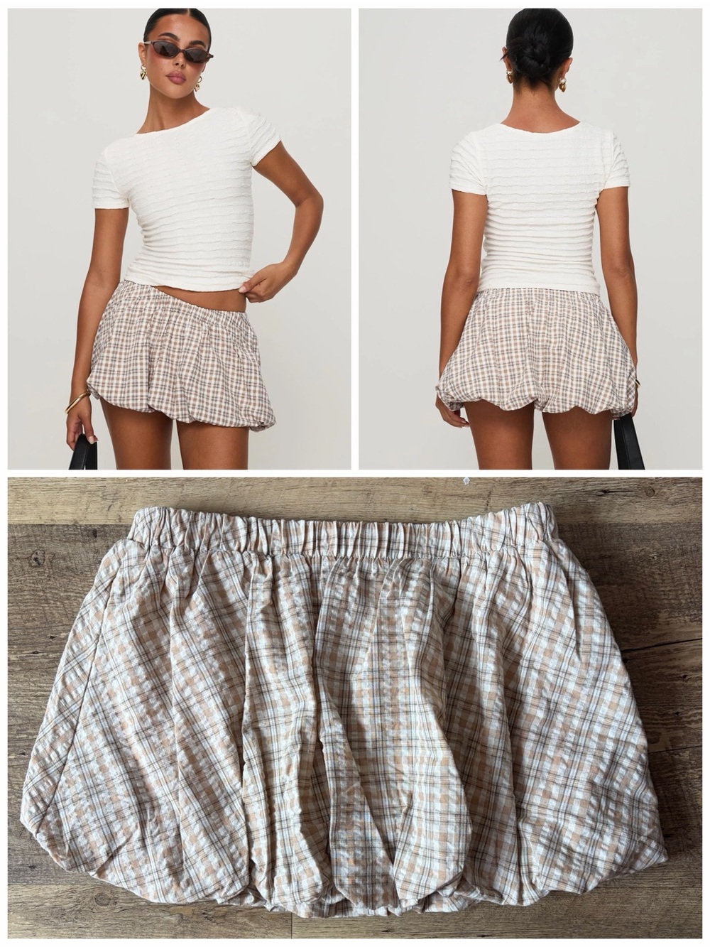 Princess Polly Cydnee Plaid Bubble Hem Mini Skort Skirt Chic Cotton